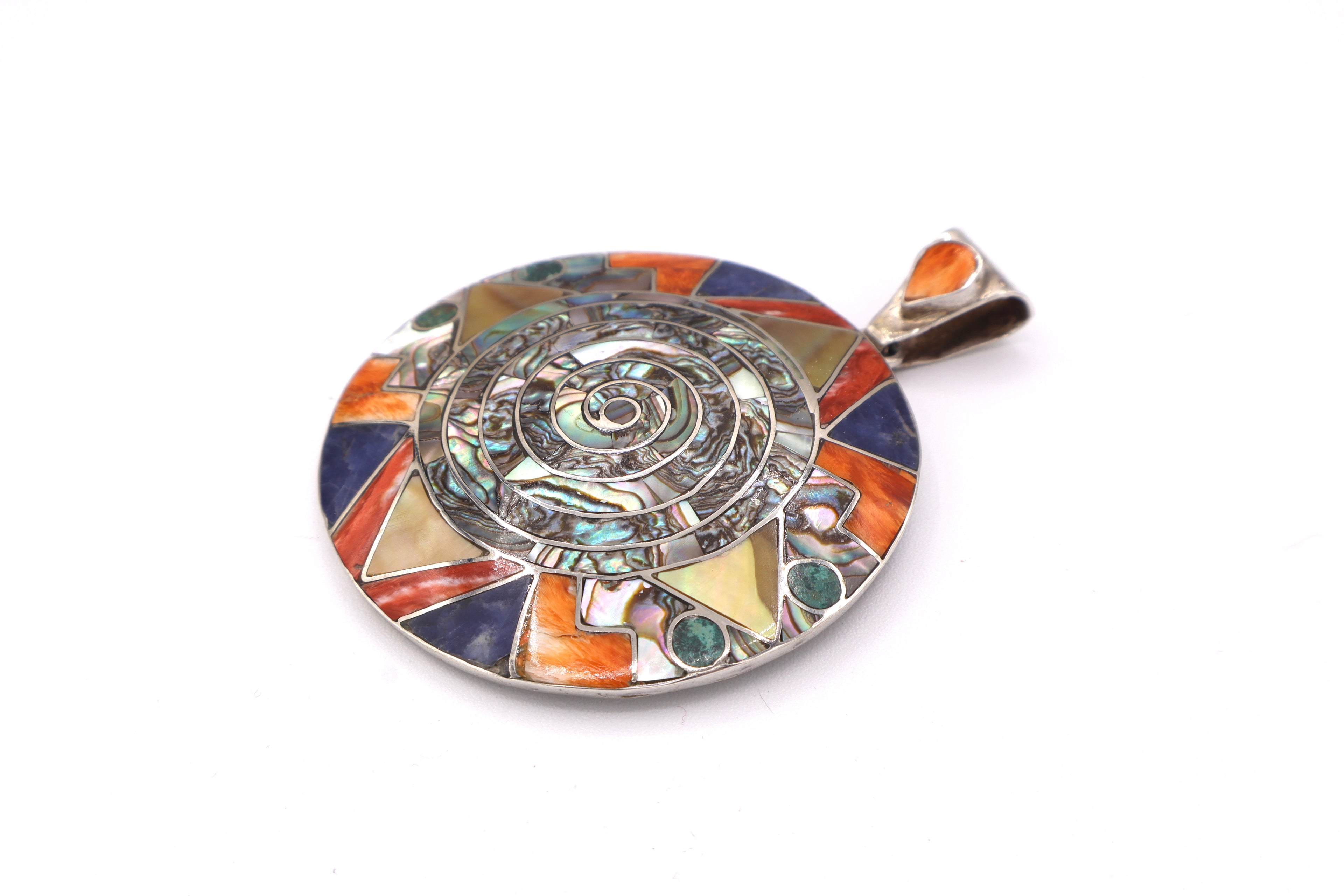 Spiral Sun Silver Inlay Pendant