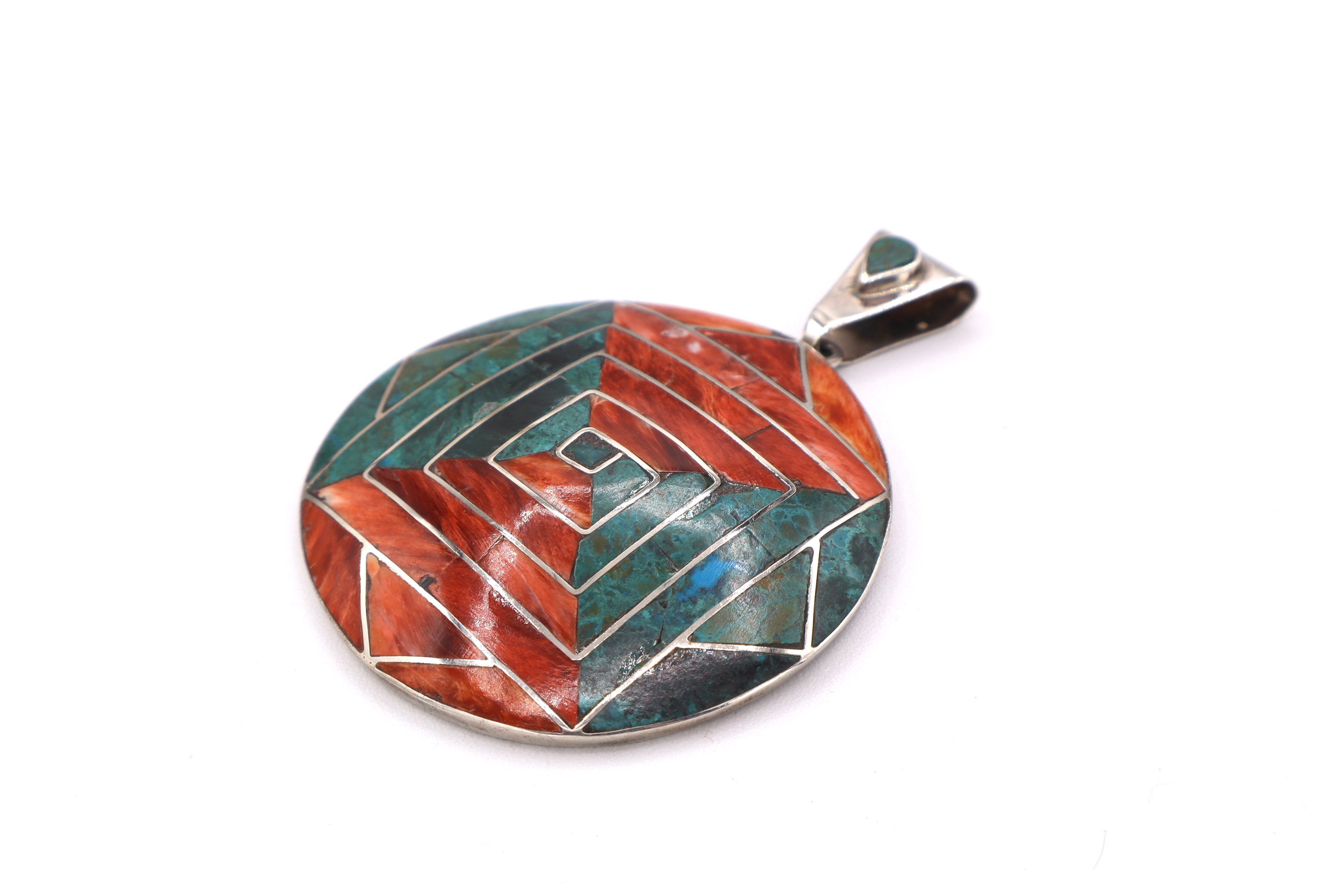 Square Spiral Silver Inlay Pendant