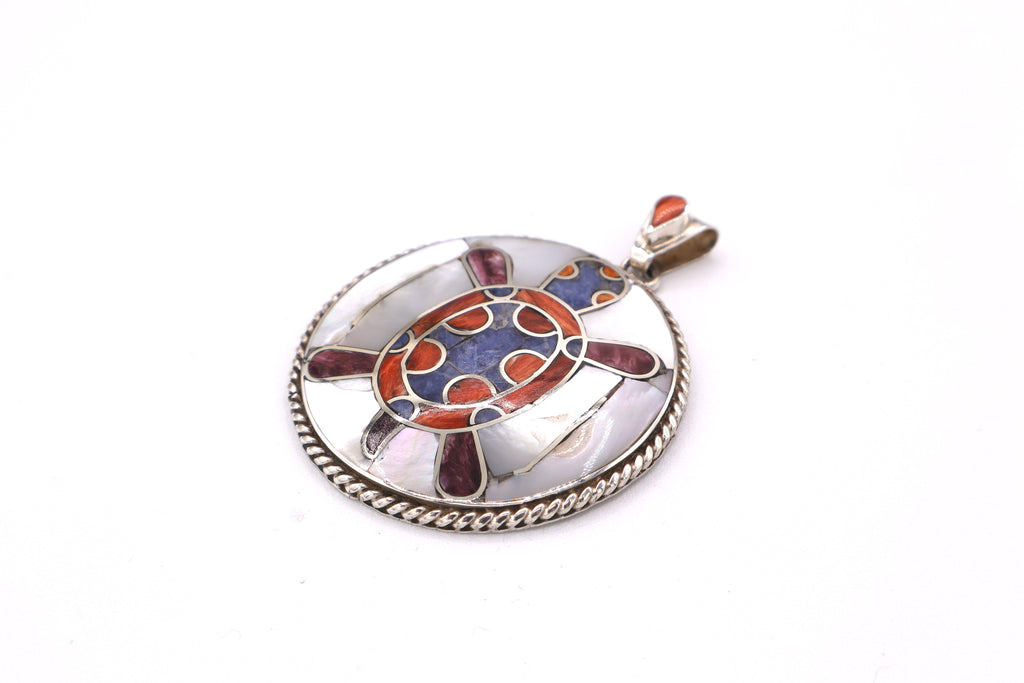 Sea Turtle Silver Inlay Pendant