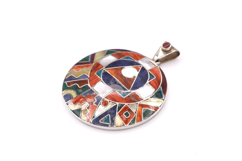 Andean Mosaic Chakana Silver Inlay Pendant