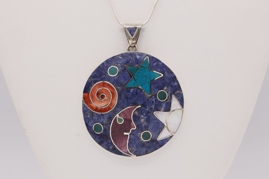 Moon, Sun & Stars Silver Inlay Pendant