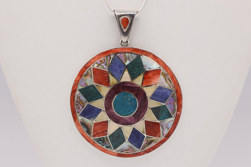 Sun Wheel Silver Inlay Pendant