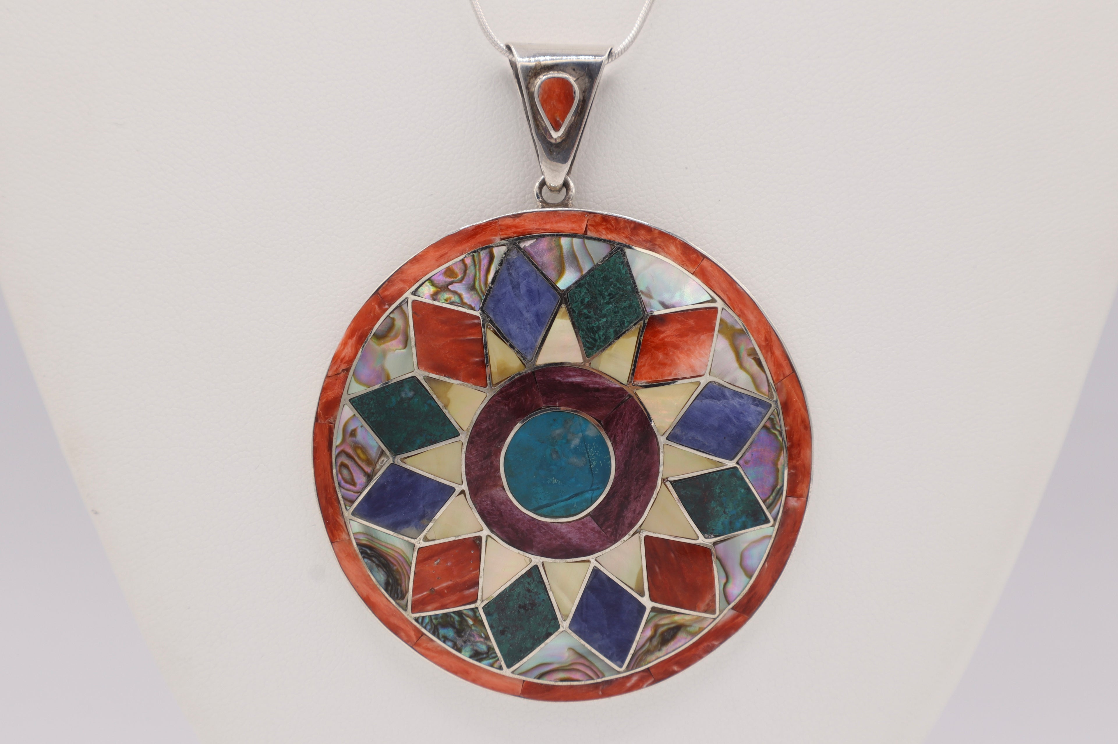Sun Wheel Silver Inlay Pendant