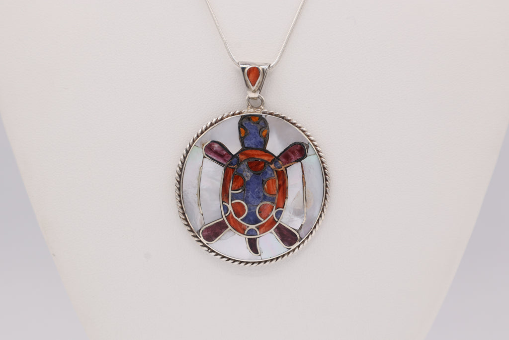 Sea Turtle Silver Inlay Pendant