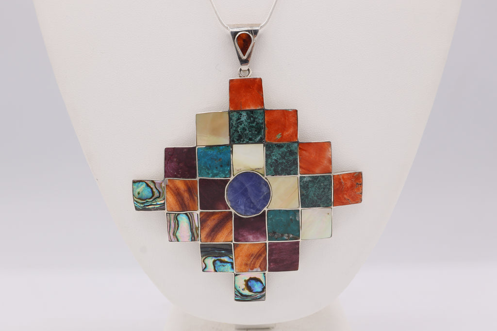 Chakana Mosaic Silver Inlay Pendant