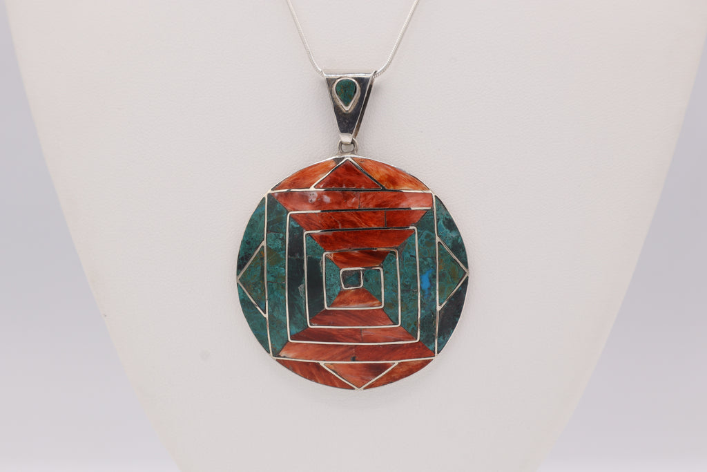 Square Spiral Silver Inlay Pendant