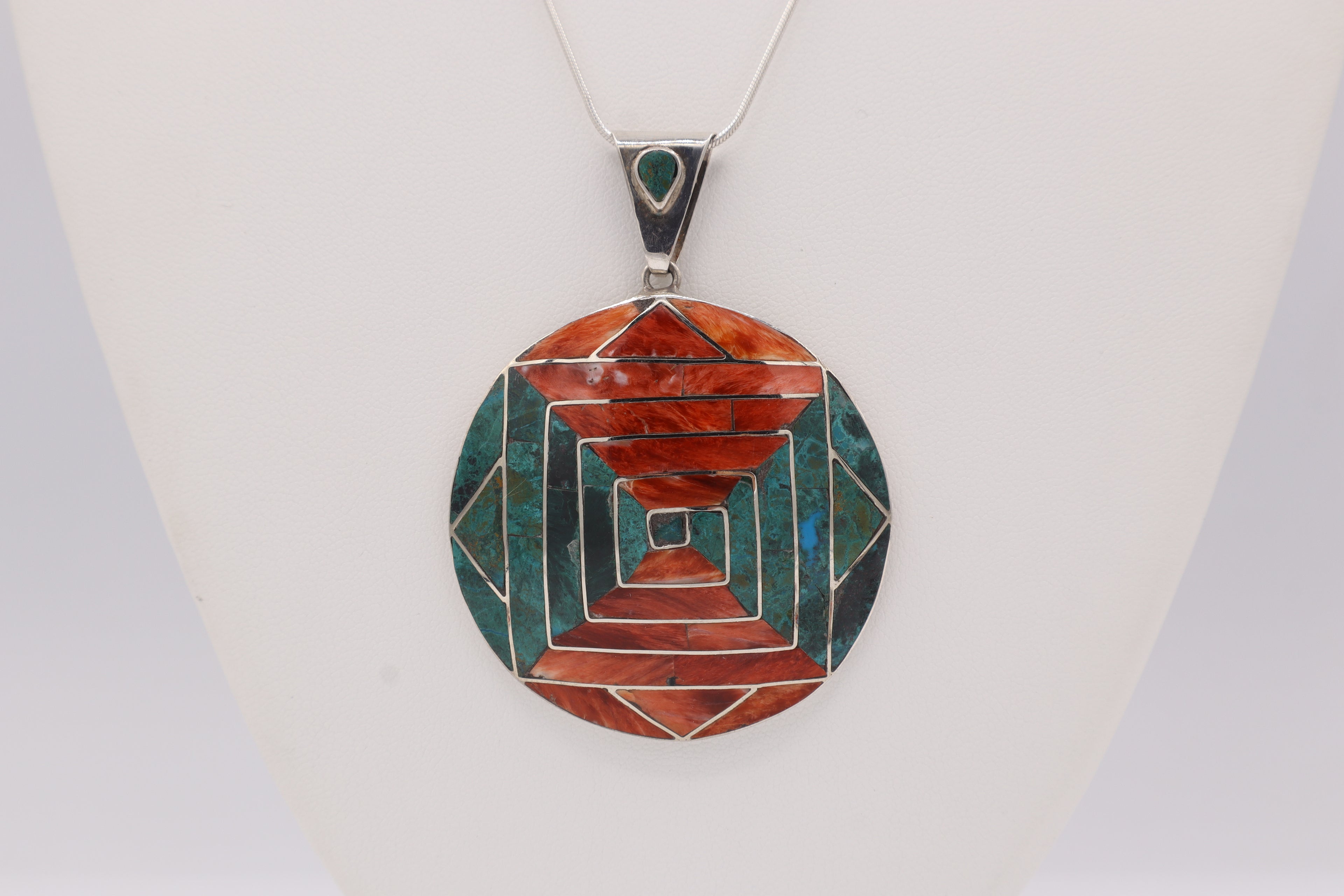 Square Spiral Silver Inlay Pendant