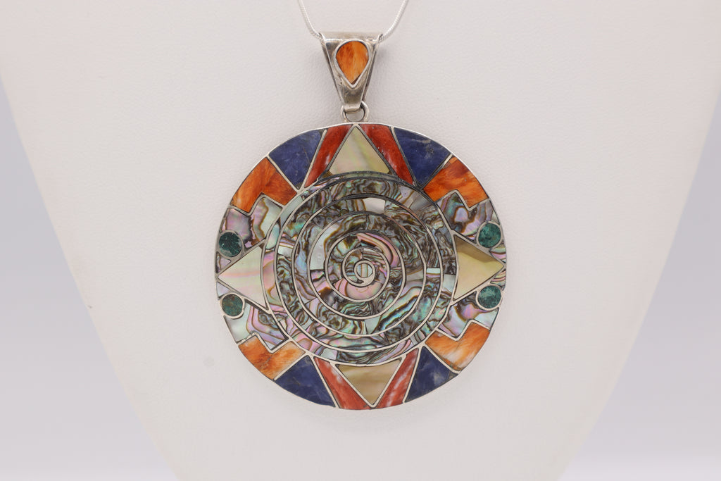 Spiral Sun Silver Inlay Pendant