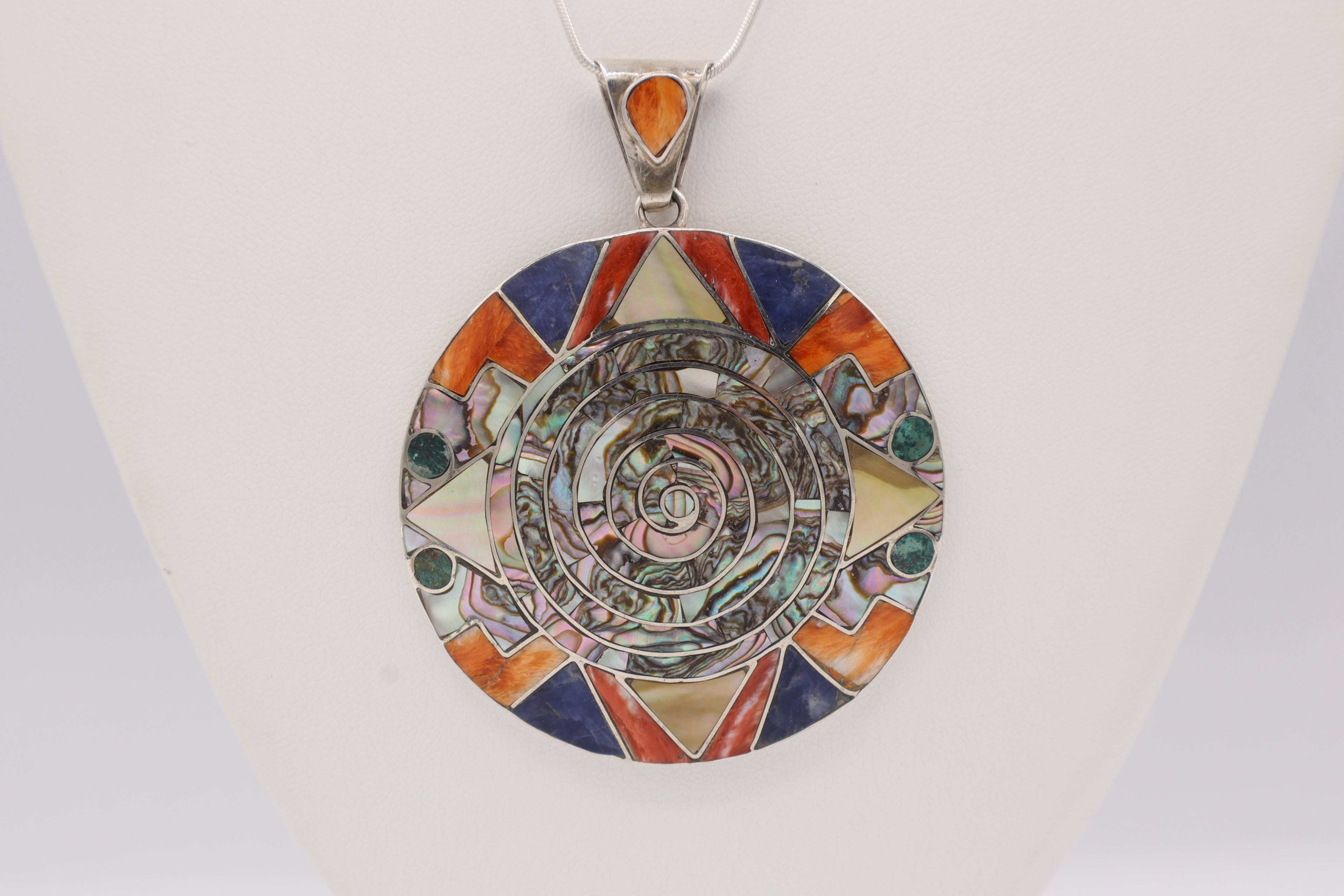 Spiral Sun Silver Inlay Pendant