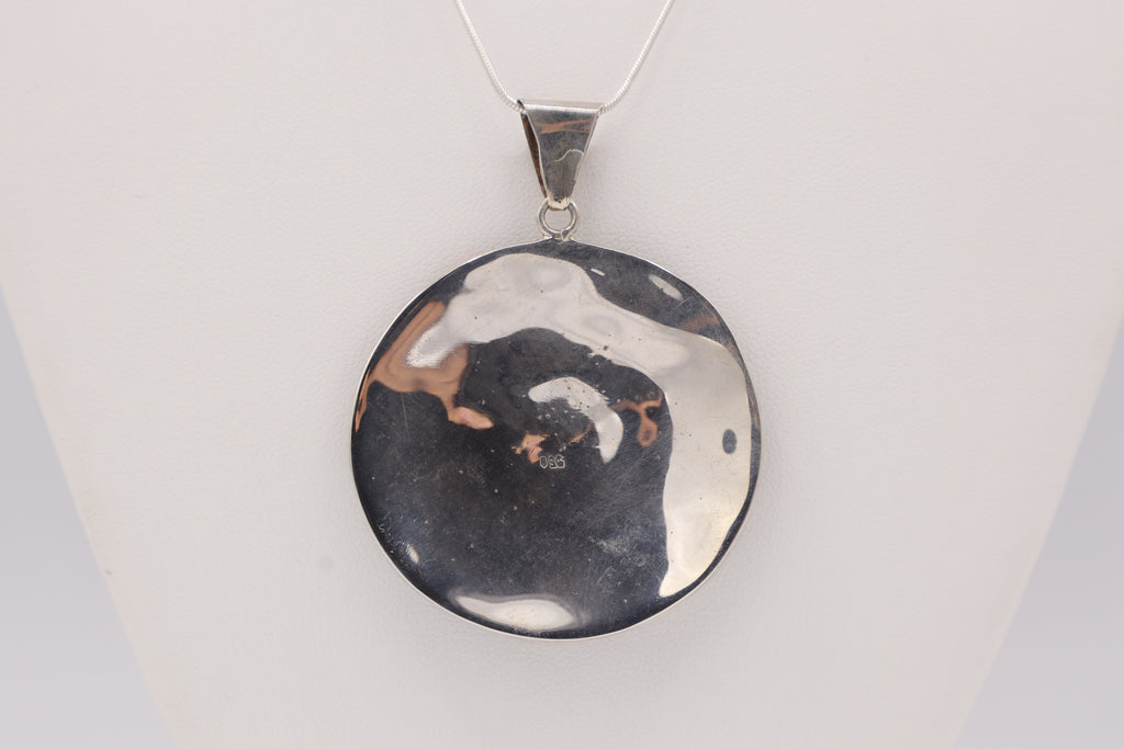 Chakana Spiral Circle Silver Inlay Pendant