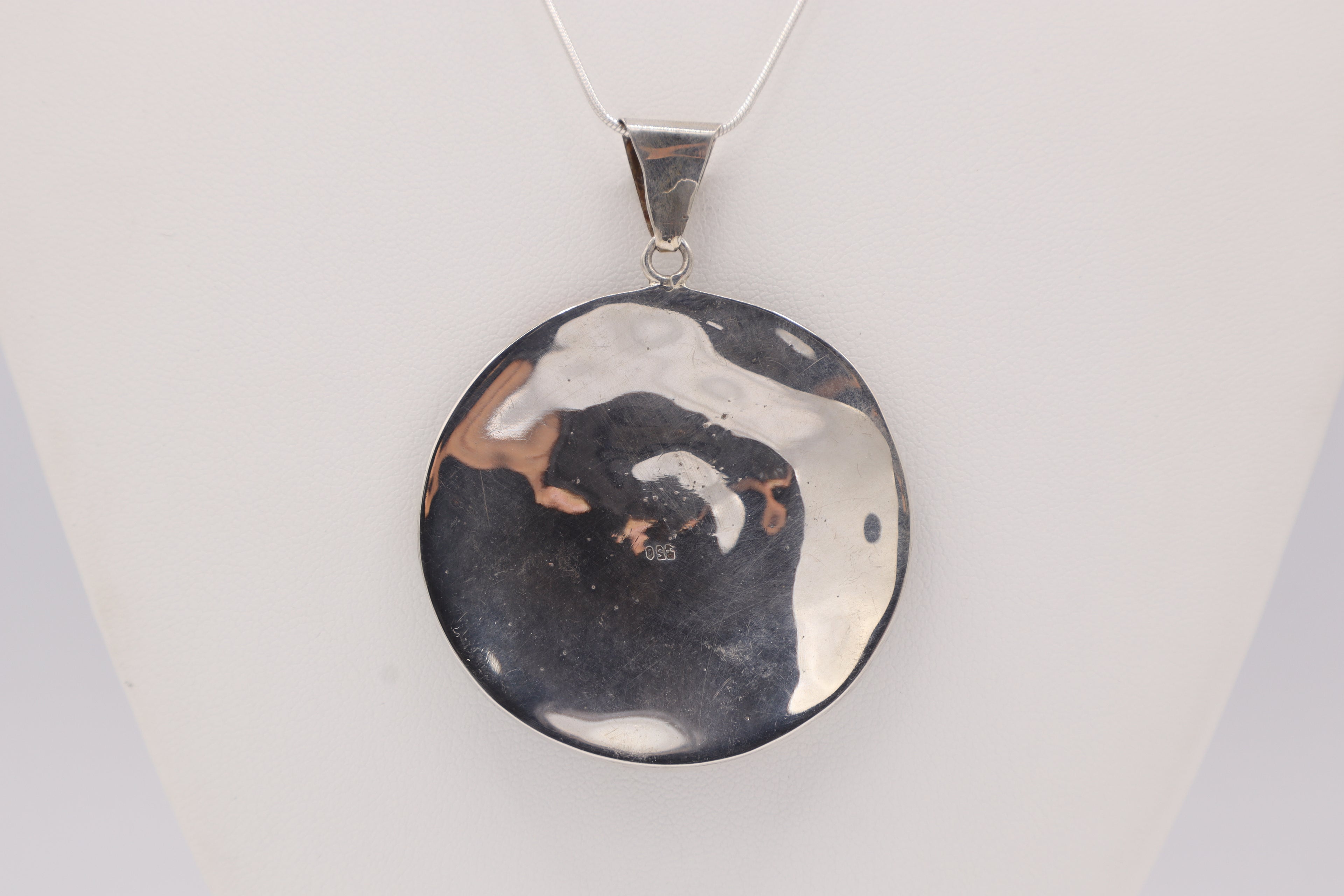 Chakana Spiral Circle Silver Inlay Pendant
