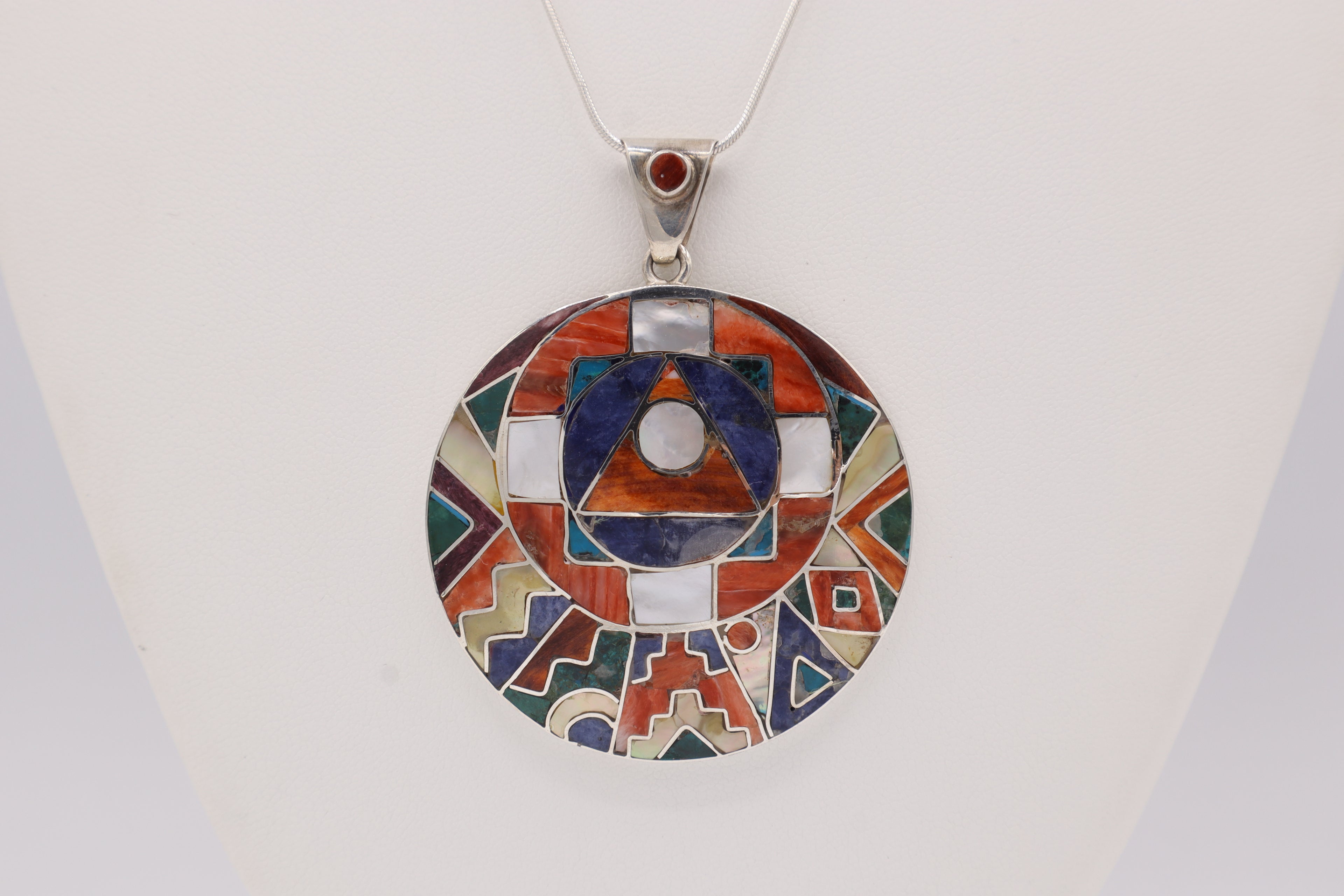 Andean Mosaic Chakana Silver Inlay Pendant