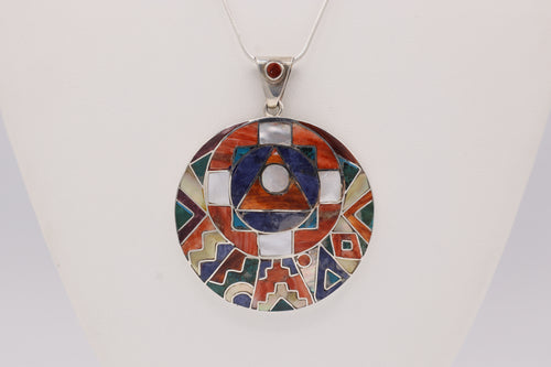 Andean Mosaic Chakana Silver Inlay Pendant
