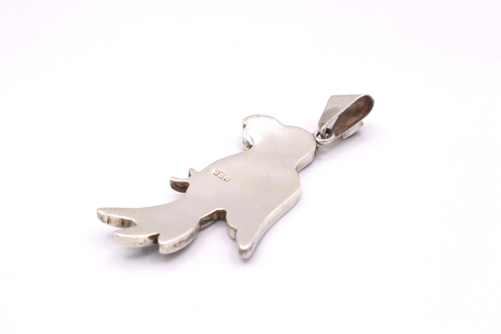 Parrot Silver Inlay Pendant – Purple Spiny Oyster & Orange Spiny Oyster