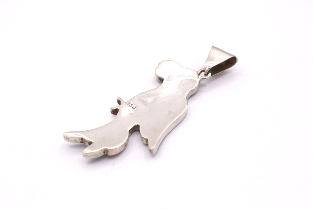 Parrot Silver Inlay Pendant – Abalone & Orange Spiny Oyster