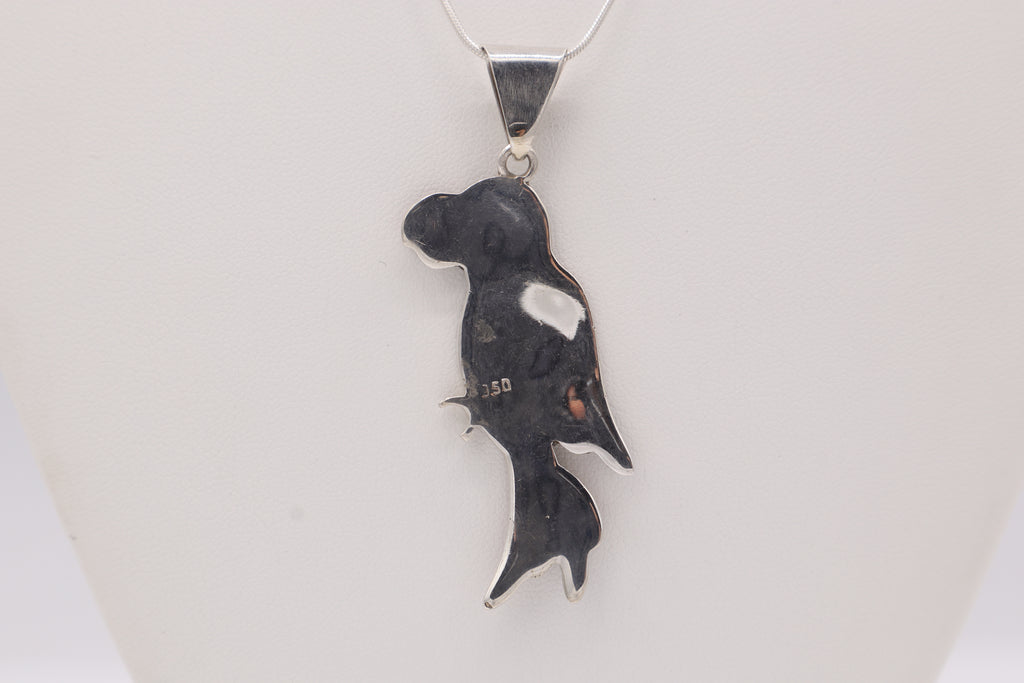 Parrot Silver Inlay Pendant – Orange Spiny Oyster & Abalone Shell