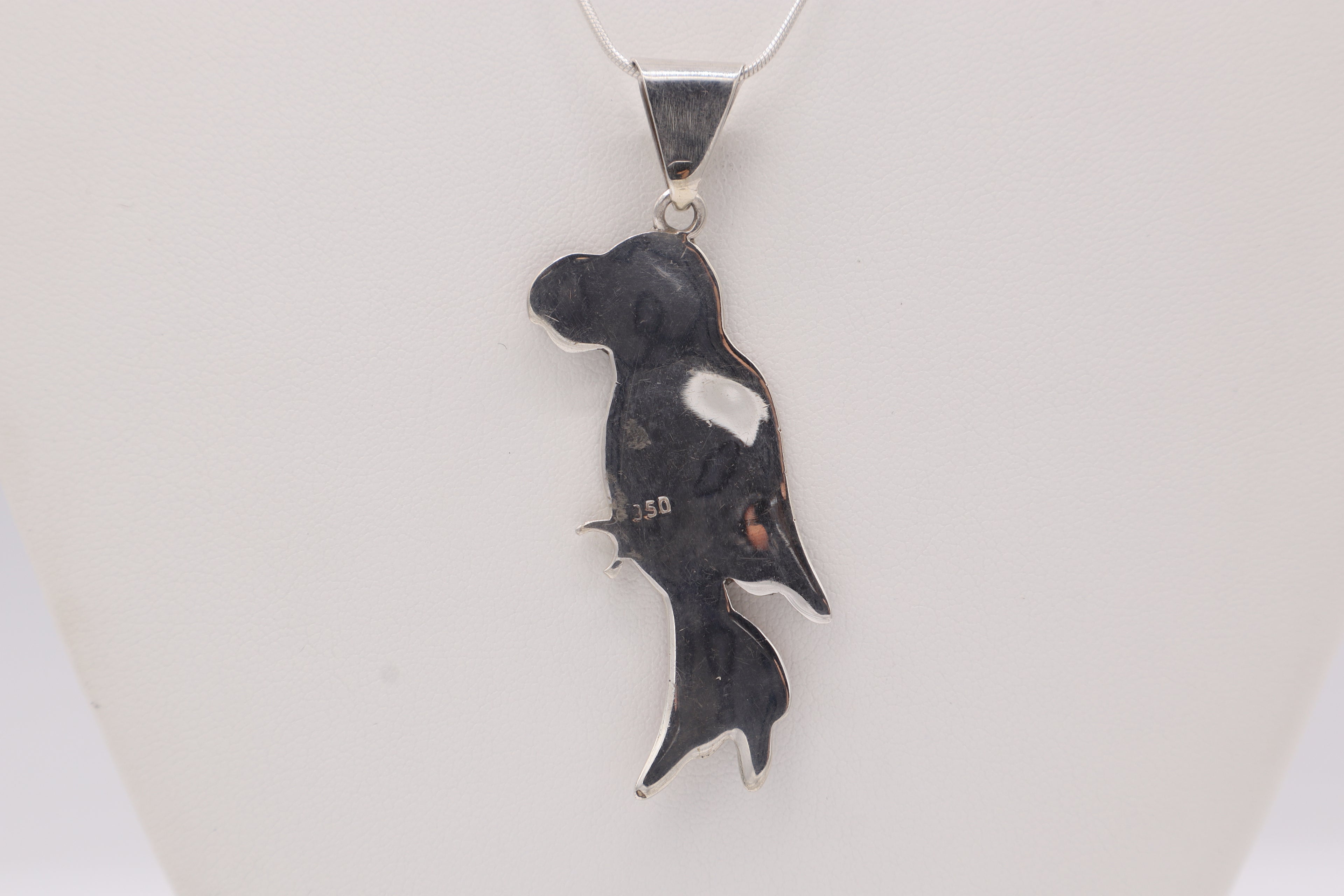 Parrot Silver Inlay Pendant – Orange Spiny Oyster & Abalone Shell