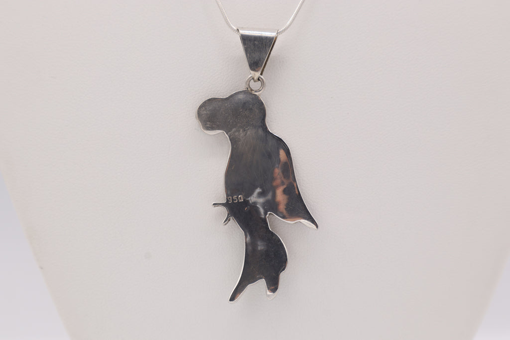 Parrot Silver Inlay Pendant – Abalone & Orange Spiny Oyster