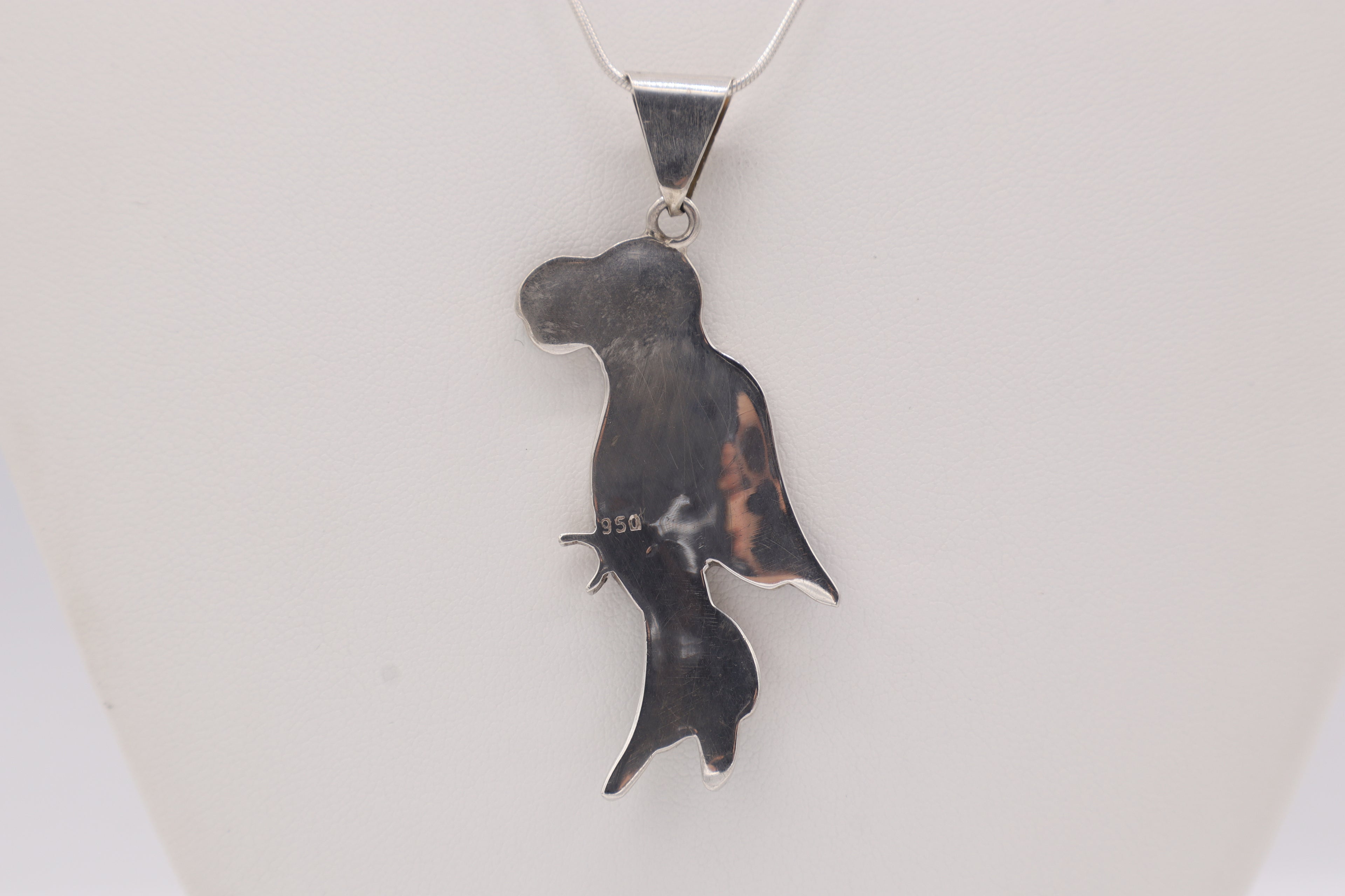 Parrot Silver Inlay Pendant – Abalone & Orange Spiny Oyster
