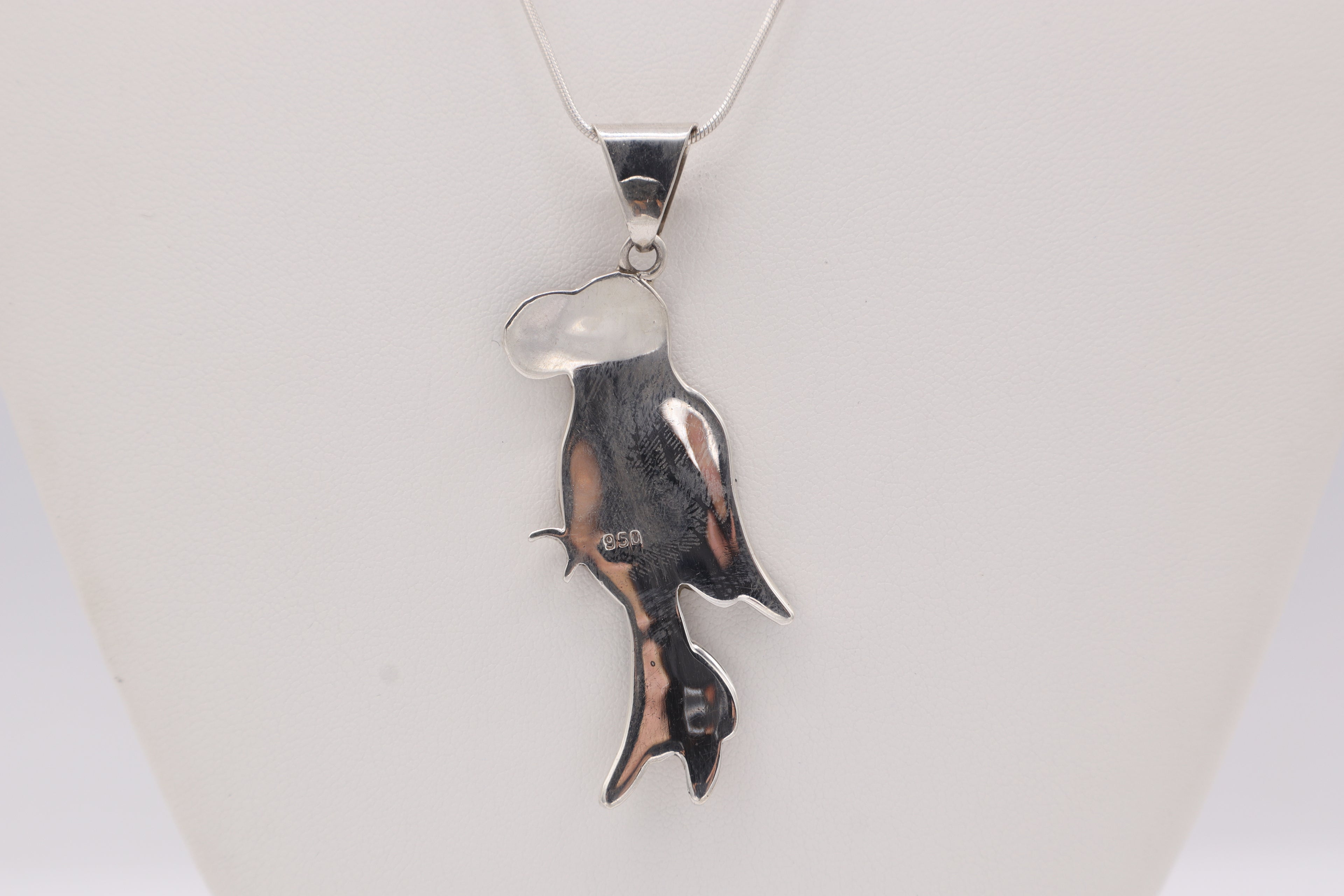 Parrot Silver Inlay Pendant – Red Spiny Oyster & Abalone