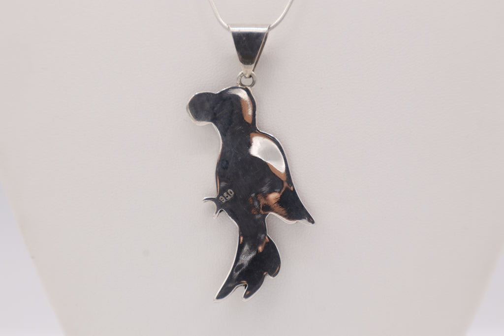 Parrot Silver Inlay Pendant – Gold Mother of Pearl & Red Spiny Oyster
